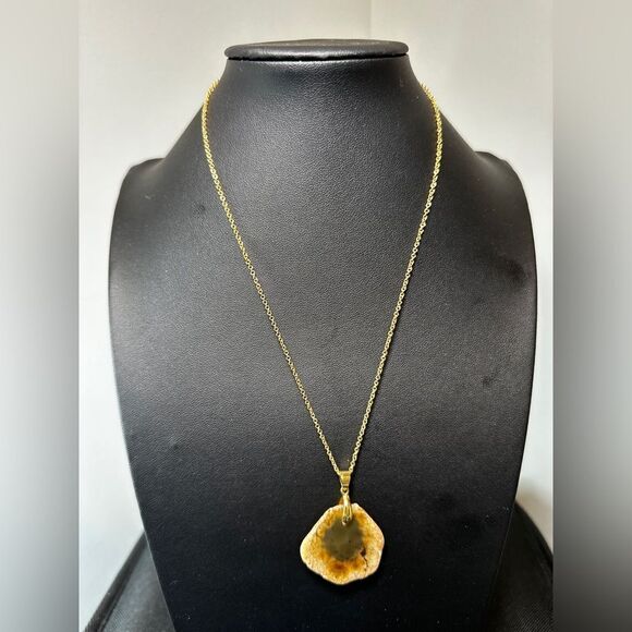SALE! 18" gold tone chain with agate slice pendant, necklace! - Picture 12 of 15